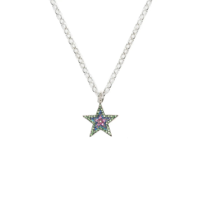 Rainbow Sapphire & Silver Chunky Star Necklace