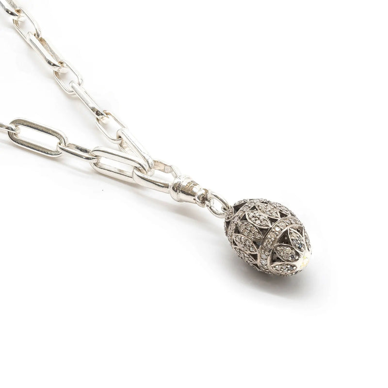 Silver Pavé Diamond Egg Necklace
