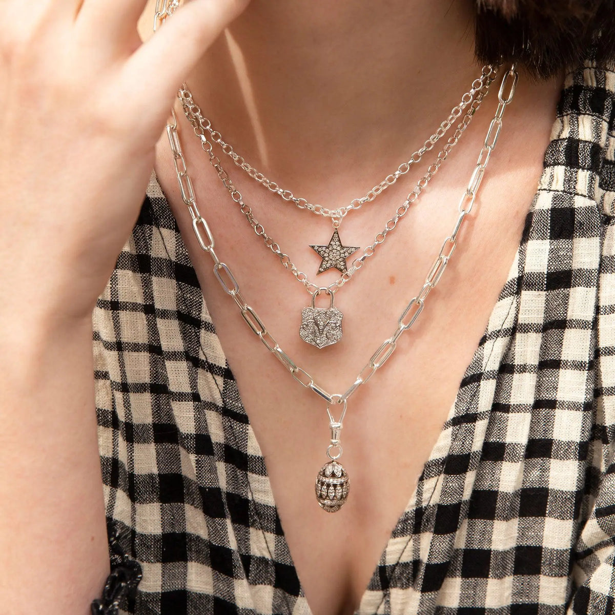 Silver Pavé Diamond Egg Pendant