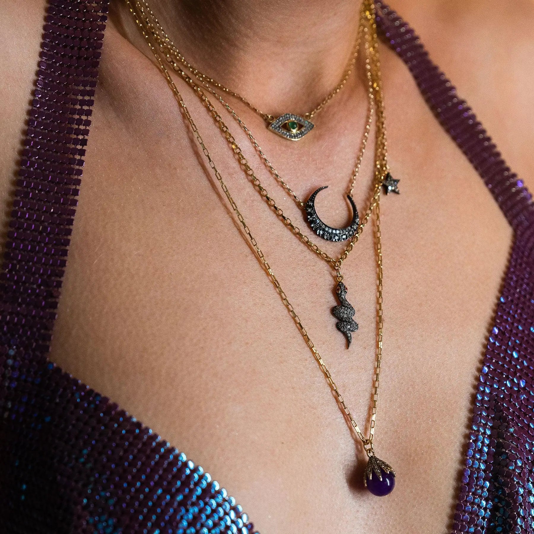Diamond Claw & Amethyst Necklace