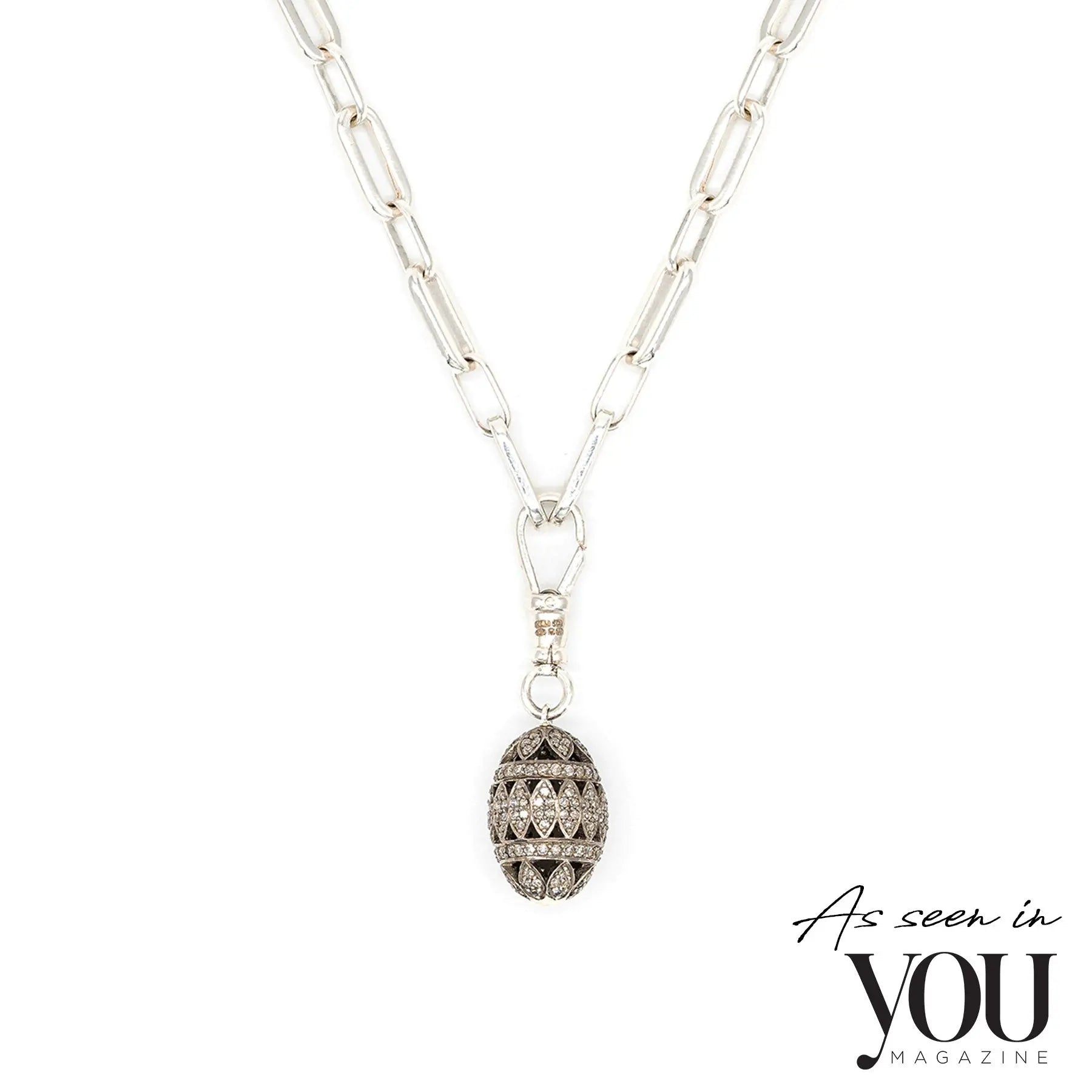 Silver Pavé Diamond Egg Necklace