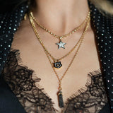 Diamond & Black Enamel Mini Lock Necklace