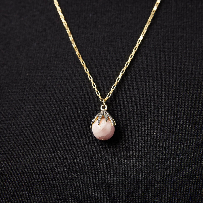 Diamond Claw & Pink Opal Necklace