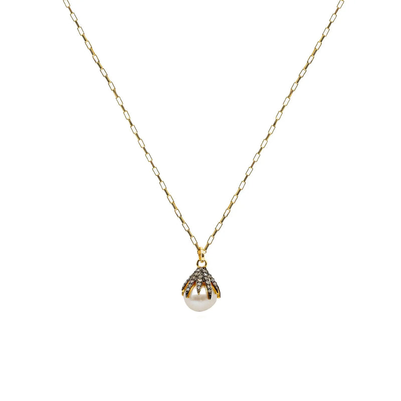 Diamond Claw & Pearl Necklace