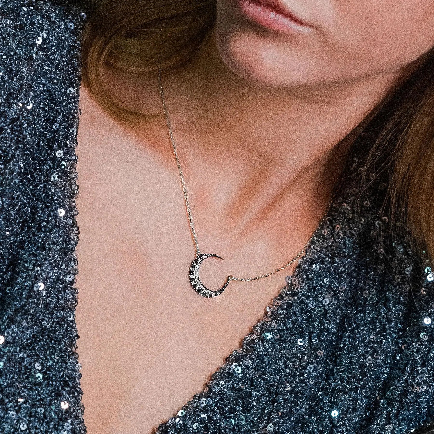 Diamond & White Gold Classic Crescent Necklace