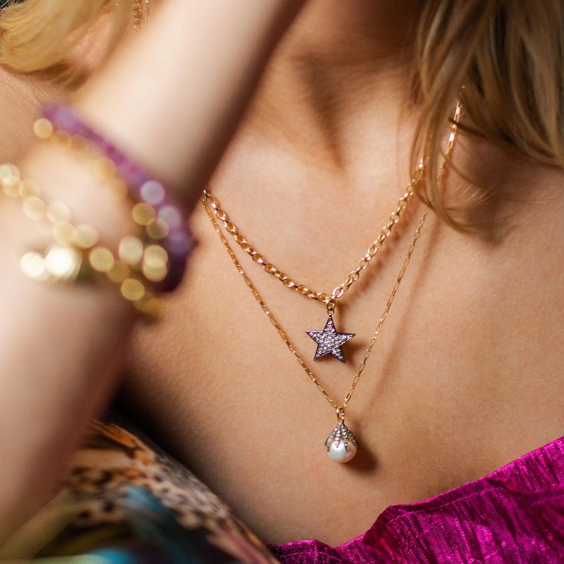 Diamond Claw & Pearl Necklace