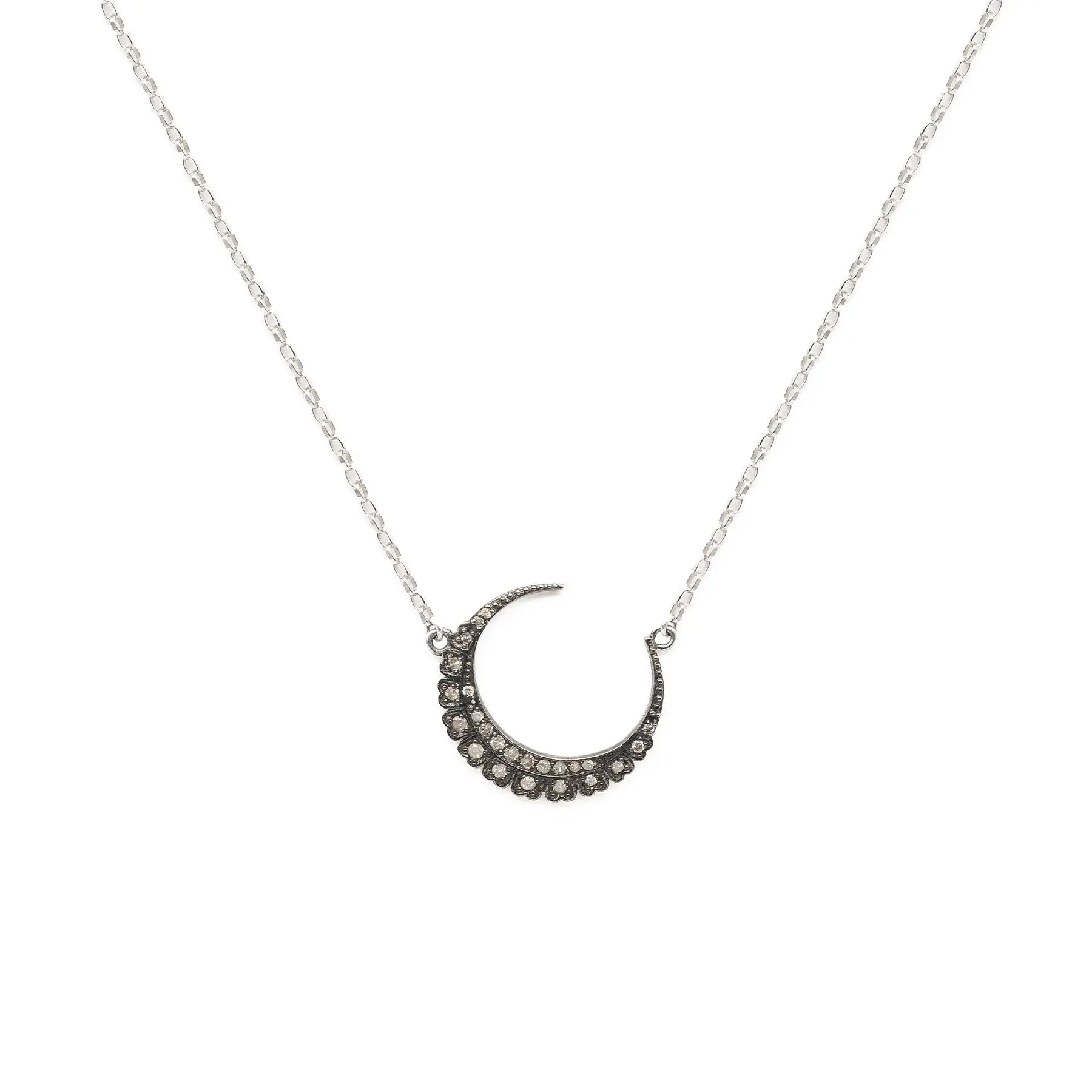 Diamond & White Gold Classic Crescent Necklace